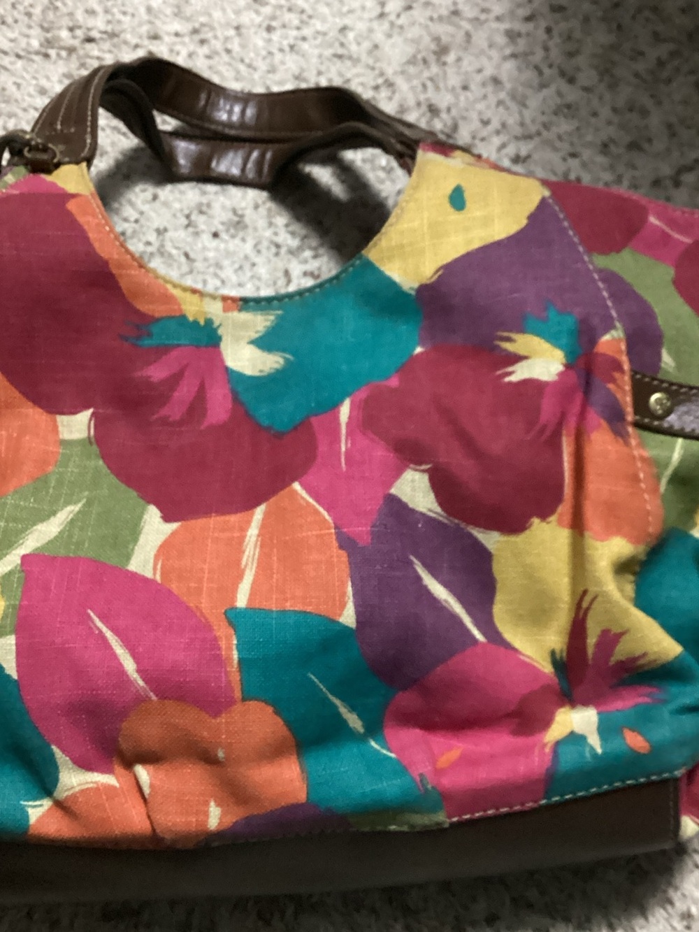 Relic Multicolor Floral Canvas Tote with Brown Trim 9x13